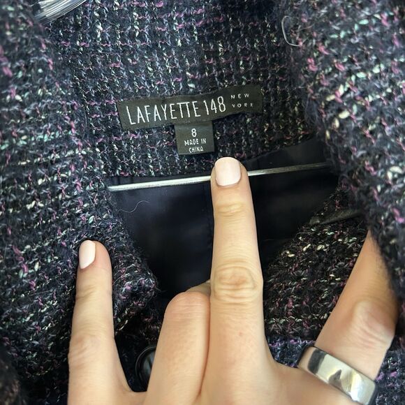 La Fayette 148 Skirt Suite Size 8/10 Alpaca Blend Woven Boucle Navy Business - Picture 3 of 13